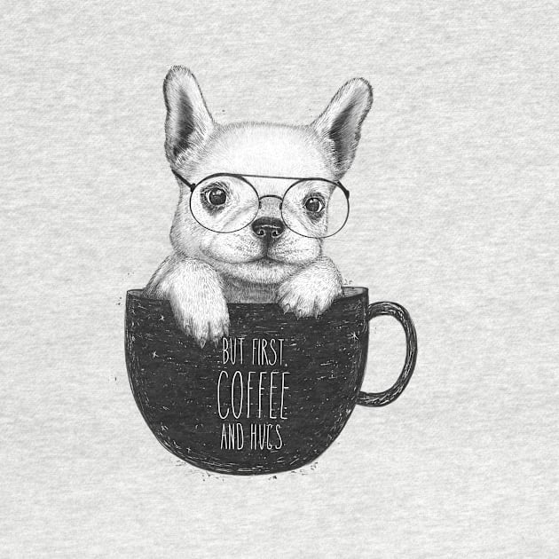 Pug with coffee by kodamorkovkart